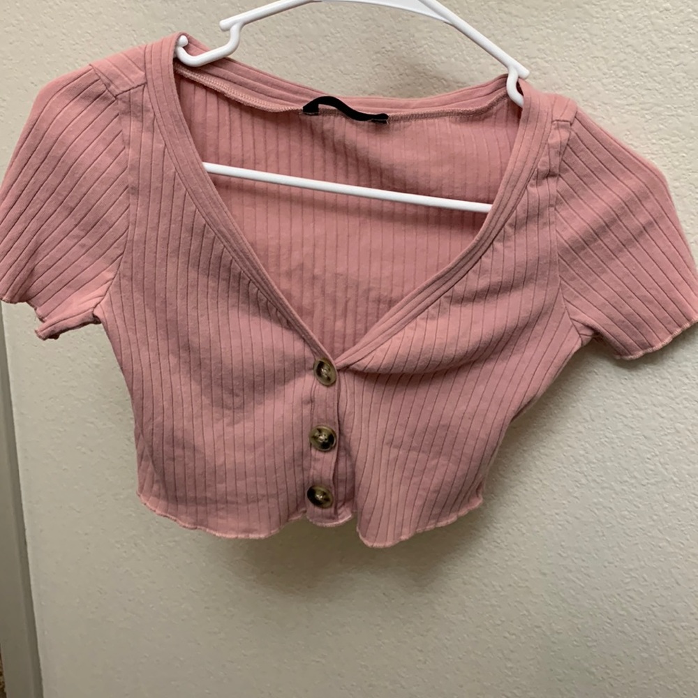 SHEIN Button Front Lettuce Trim Crop Top